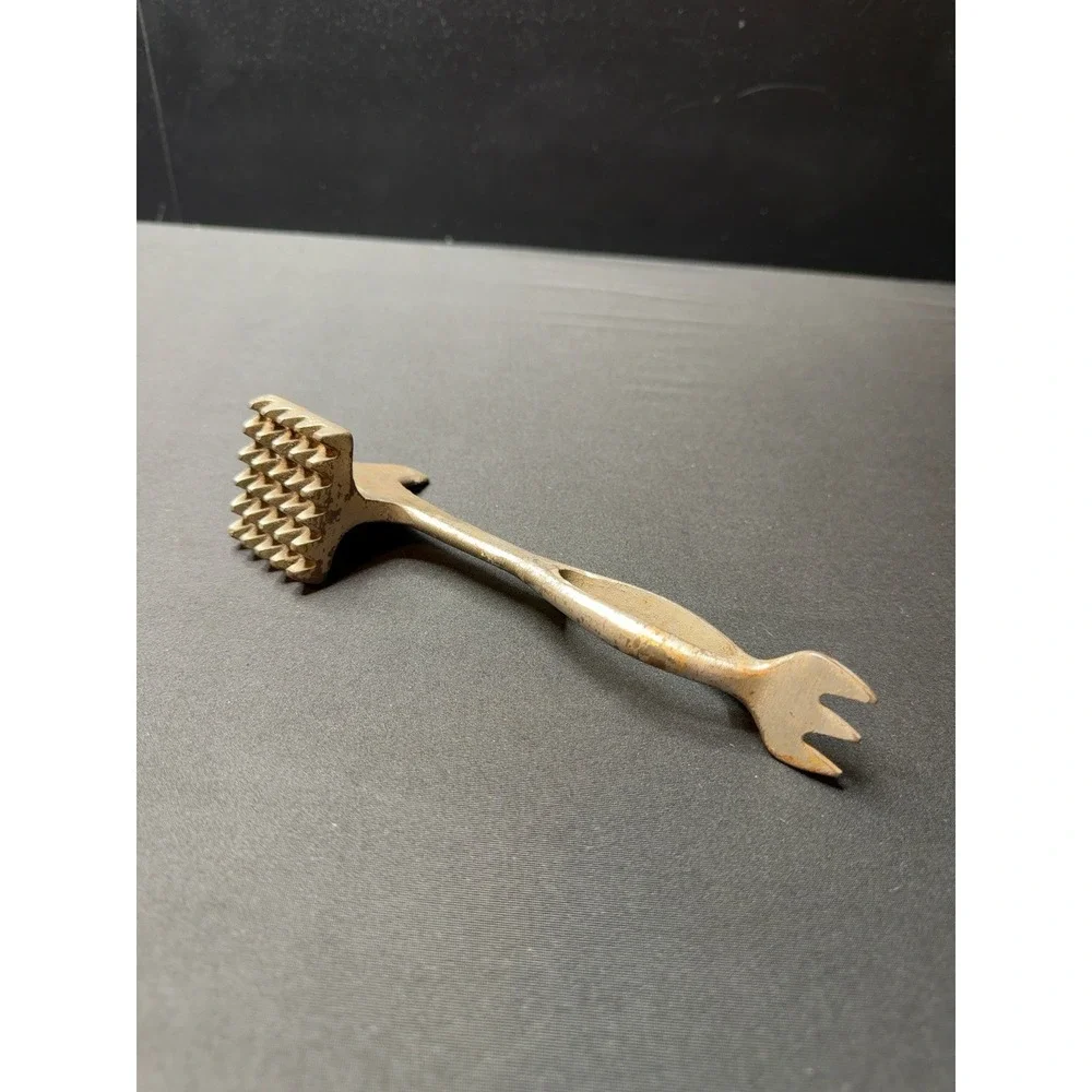 Vintage Cast Aluminum Meat Tenderizer Hammer 3 Tine Steak Fork Kitchen Tool